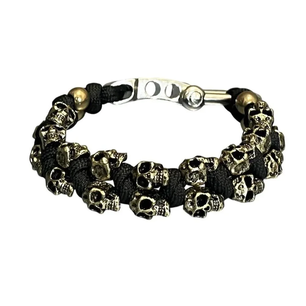Men's Gothic Handmade Gold Skull Bracelet Adjustable Wristband Grunge Gorpcore